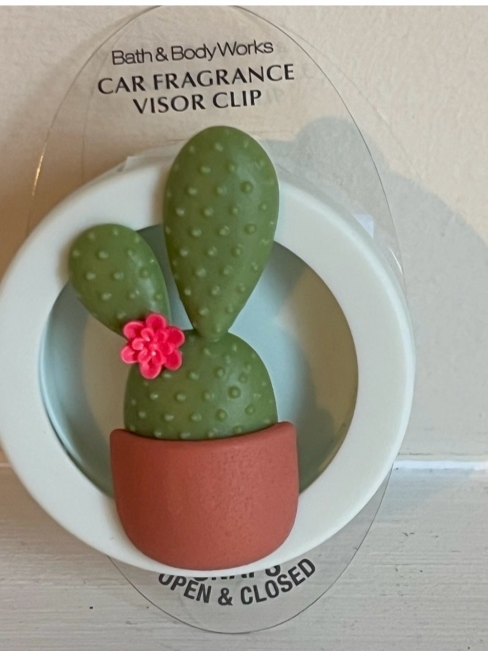 Bath & Body Works Cactus Car Visor Clip in Green with Pink Flower